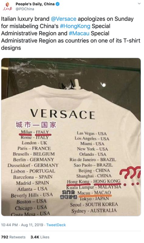 versace offends china